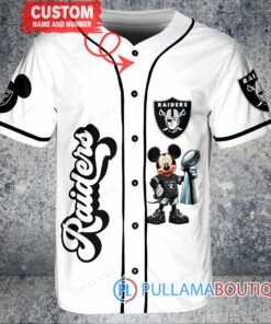 Las Vegas Raiders x Mickey and Minnie with Trophy Custom Baseball Jersey White