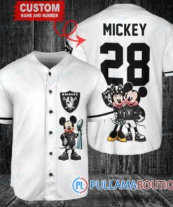 Las Vegas Raiders x Mickey and Minnie with Trophy Custom Baseball Jersey White Without Piping