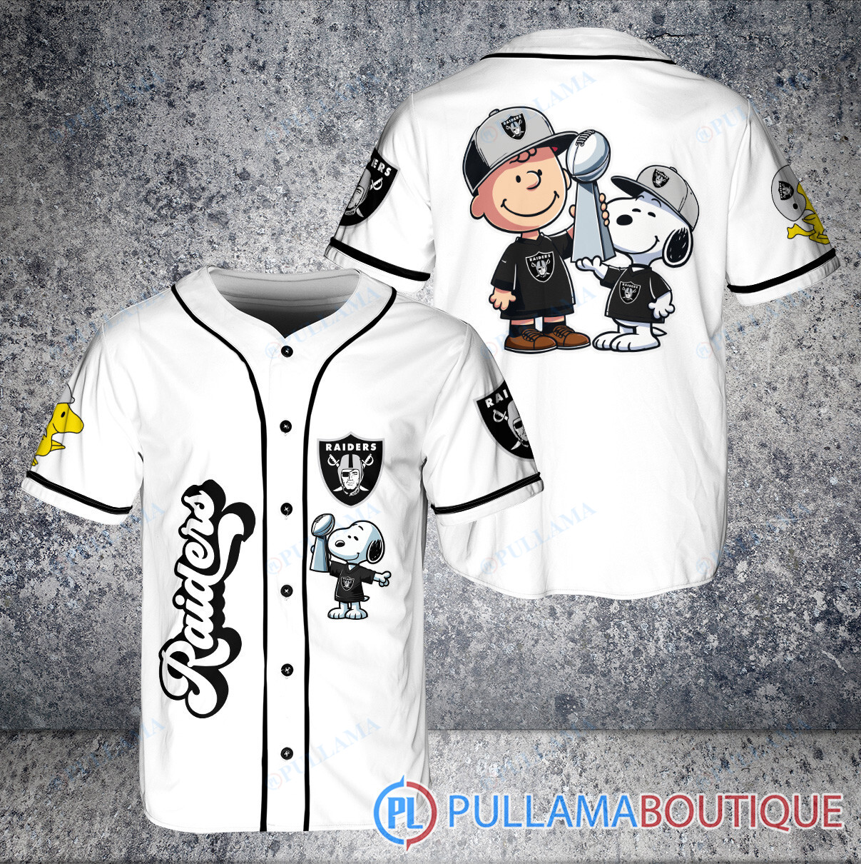 Las Vegas Raiders x Snoopy and Charlie Brown with Trophy Baseball Jersey White Without Piping