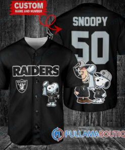 Las Vegas Raiders x Snoopy and Charlie Brown with Trophy Custom Baseball Jersey Black