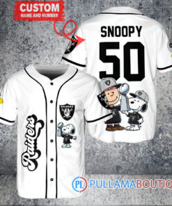 Las Vegas Raiders x Snoopy and Charlie Brown with Trophy Custom Baseball Jersey White