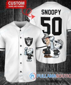 Las Vegas Raiders x Snoopy and Charlie Brown with Trophy Custom Baseball Jersey White Without Piping