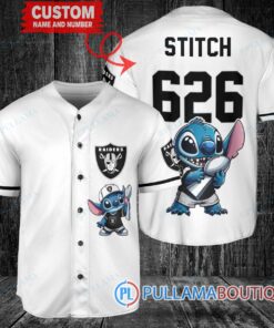 Las Vegas Raiders x Stitch with Trophy Custom Baseball Jersey White Without Piping