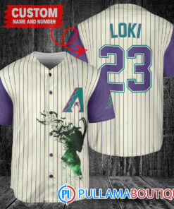 Loki Super Villains God of Mischief Arizona Diamondbacks Custom Baseball Jersey Cream-Purple