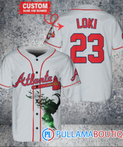 Loki Super Villains God of Mischief Atlanta Braves Custom Baseball Jersey Gray