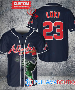 Loki Super Villains God of Mischief Atlanta Braves Custom Baseball Jersey Navy