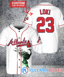 Loki Super Villains God of Mischief Atlanta Braves Custom Baseball Jersey White