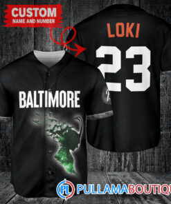 Loki Super Villains God of Mischief Baltimore Orioles Custom Baseball Jersey Black City Connect