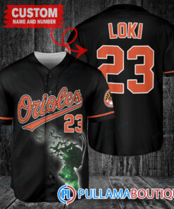 Loki Super Villains God of Mischief Baltimore Orioles Custom Baseball Jersey Black