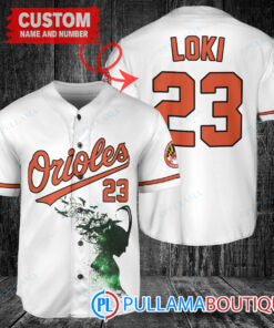 Loki Super Villains God of Mischief Baltimore Orioles Custom Baseball Jersey White