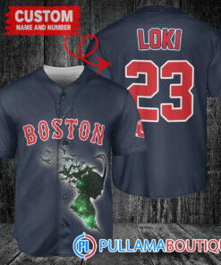 Loki Super Villains God of Mischief Boston Red Sox Custom Baseball Jersey Navy