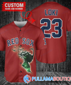 Loki Super Villains God of Mischief Boston Red Sox Custom Baseball Jersey Red