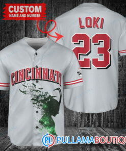 Loki Super Villains God of Mischief Cincinnati Reds Custom Baseball Jersey Gray