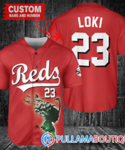 Loki Super Villains God of Mischief Cincinnati Reds Custom Baseball Jersey Red