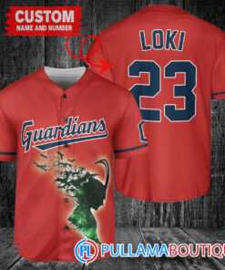 Loki Super Villains God of Mischief Cleveland Guardians Custom Baseball Jersey Red