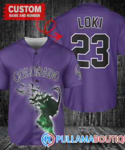 Loki Super Villains God of Mischief Colorado Rockies Custom Baseball Jersey Purple