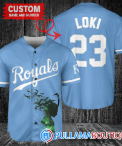 Loki Super Villains God of Mischief Kansas City Royals Custom Baseball Jersey Light Blue