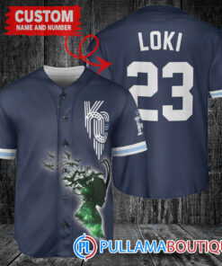 Loki Super Villains God of Mischief Kansas City Royals Custom Baseball Jersey Navy