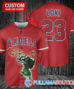 Loki Super Villains God of Mischief Los Angeles Angels Custom Baseball Jersey Red