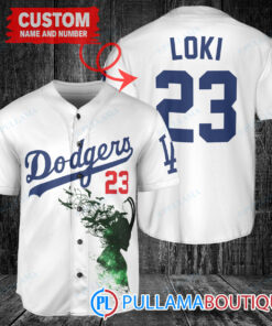 Loki Super Villains God of Mischief Los Angeles Dodgers Custom Baseball Jersey White