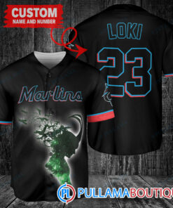 Loki Super Villains God of Mischief Miami Marlins Custom Baseball Jersey Black