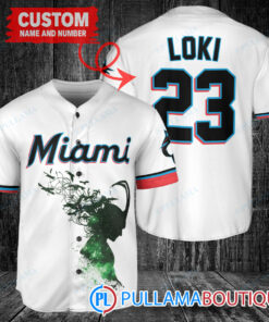 Loki Super Villains God of Mischief Miami Marlins Custom Baseball Jersey White