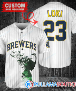 Loki Super Villains God of Mischief Milwaukee Brewers Custom Baseball Jersey White