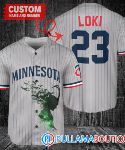 Loki Super Villains God of Mischief Minnesota Twins Custom Baseball Jersey Gray Road