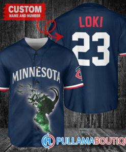 Loki Super Villains God of Mischief Minnesota Twins Custom Baseball Jersey Navy