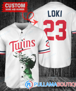 Loki Super Villains God of Mischief Minnesota Twins Custom Baseball Jersey White