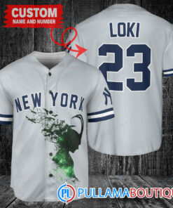 Loki Super Villains God of Mischief New York Yankees Custom Baseball Jersey Gray