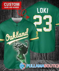 Loki Super Villains God of Mischief Oakland Athletics Custom Baseball Jersey Green