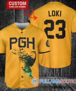 Loki Super Villains God of Mischief Pittsburgh Pirates Custom Baseball Jersey Gold City Connect