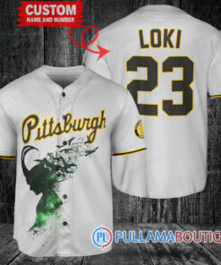 Loki Super Villains God of Mischief Pittsburgh Pirates Custom Baseball Jersey Gray