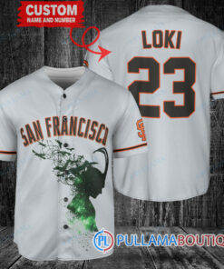 Loki Super Villains God of Mischief San Francisco Giants Custom Baseball Jersey Gray