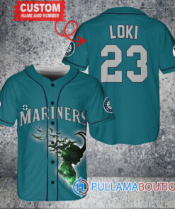 Loki Super Villains God of Mischief Seattle Mariners Custom Baseball Jersey Aqua