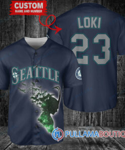 Loki Super Villains God of Mischief Seattle Mariners Custon Baseball Jersey Navy