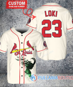 Loki Super Villains God of Mischief St.Louis Cardinals Custom Baseball Jersey Cream