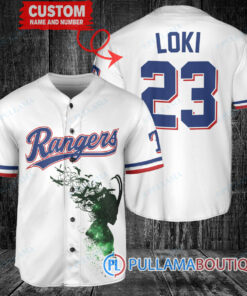 Loki Super Villains God of Mischief Texas Rangers Custom Baseball Jersey White