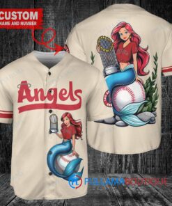 Los Angeles Angels x Ariel Mermaid with Trophy Custom Baseball Jersey Cream