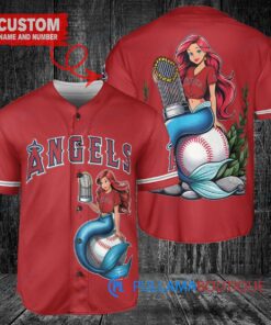 Los Angeles Angels x Ariel Mermaid with Trophy Custom Baseball Jersey Red