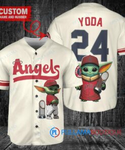 Los Angeles Angels x Baby Yoda Star Wars The Mandalorian with Trophy Custom Baseball Jersey Cream