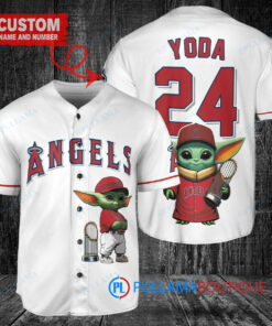 Los Angeles Angels x Baby Yoda Star Wars The Mandalorian with Trophy Custom Baseball Jersey White