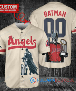 Los Angeles Angels x DC Comics Batman The Dark Knight with Trophy Custom Baseball Jersey Cream