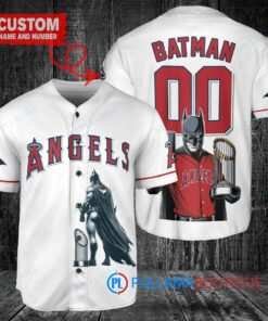 Los Angeles Angels x DC Comics Batman The Dark Knight with Trophy Custom Baseball Jersey White