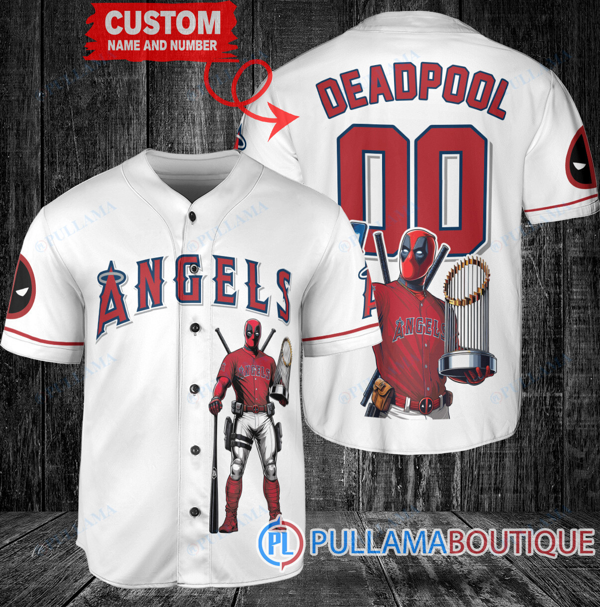 Texas Rangers x Deadpool with Trophy Baseball Jersey White