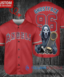 Los Angeles Angels x Ghostface Scream Halloween Halloween with World Series Trophy Custom Baseball Jersey Red