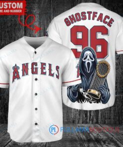 Los Angeles Angels x Ghostface Scream Halloween Halloween with World Series Trophy Custom Baseball Jersey White