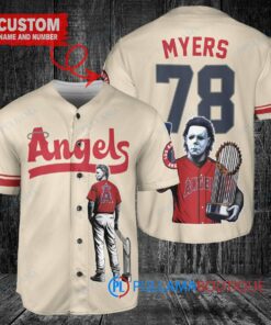 Los Angeles Angels x Halloween Michael Myers with Trophy Custom Baseball Jersey Cream