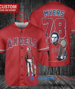 Los Angeles Angels x Halloween Michael Myers with Trophy Custom Baseball Jersey Red